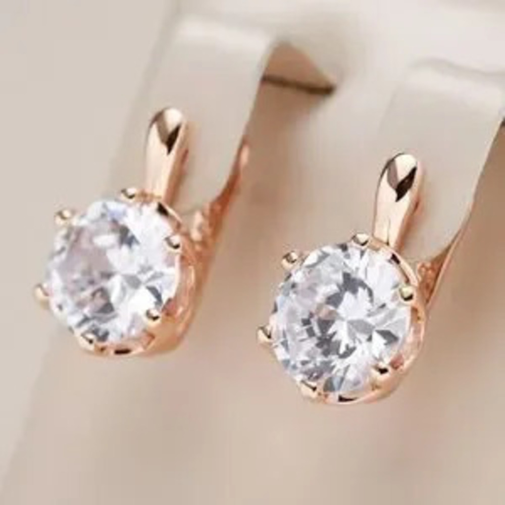 585 Rose Gold Color English Earrings for Women Simple Shiny Big Zircon Earrings